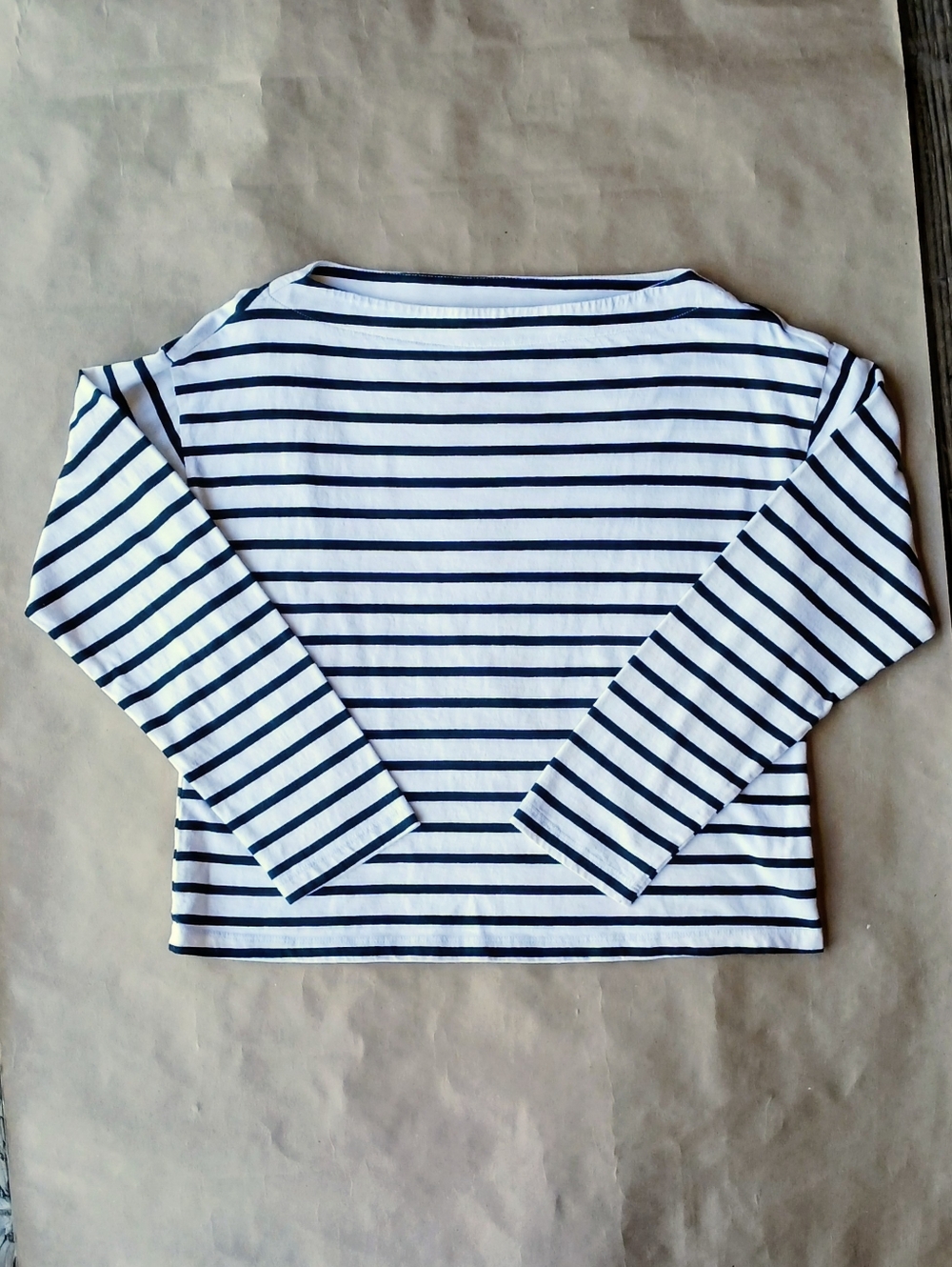 Doen Irene Tee Medium Black White Stripe Boatneck Long Sleeve T Shirt